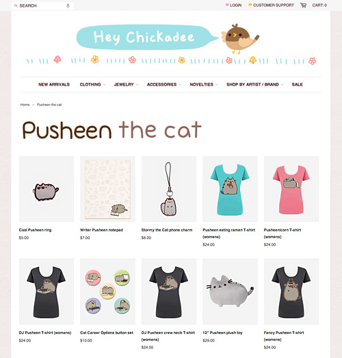 Hey Chickadee collection page on Shopify